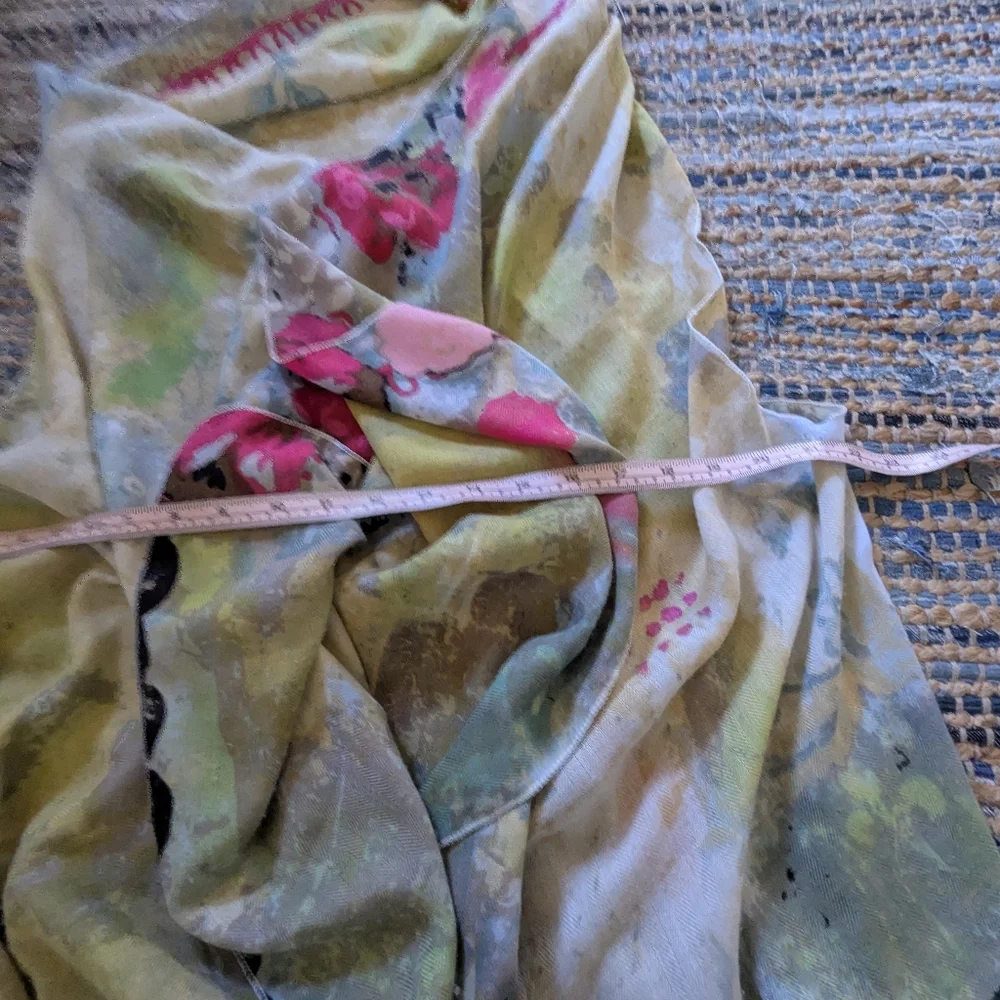 Floral Watercolor Scarf Wrap in Green and Pink